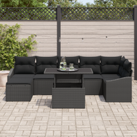 Set di divano da giardino 8 pezzi con cuscini in polyrattan nero