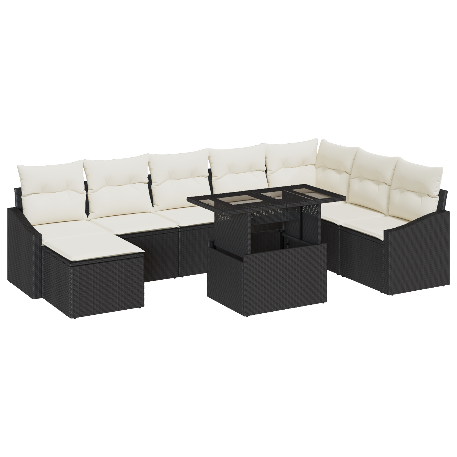 Set Divano da Giardino 9 Pezzi con Cuscini Rattan Poliestere Nero