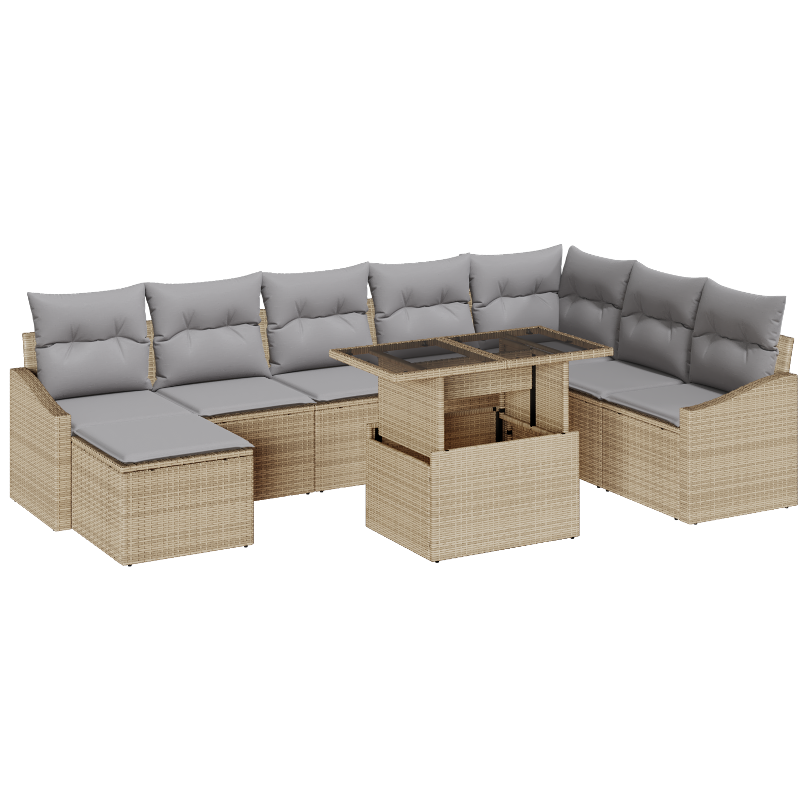 Set di 9 Pezzi di Divani da Giardino con Cuscini Beige in Rattan Poly