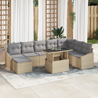 Set di 9 Pezzi di Divani da Giardino con Cuscini Beige in Rattan Poly