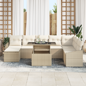Set Divani Giardino 9 Pezzi con Cuscini Beige Polyrattan