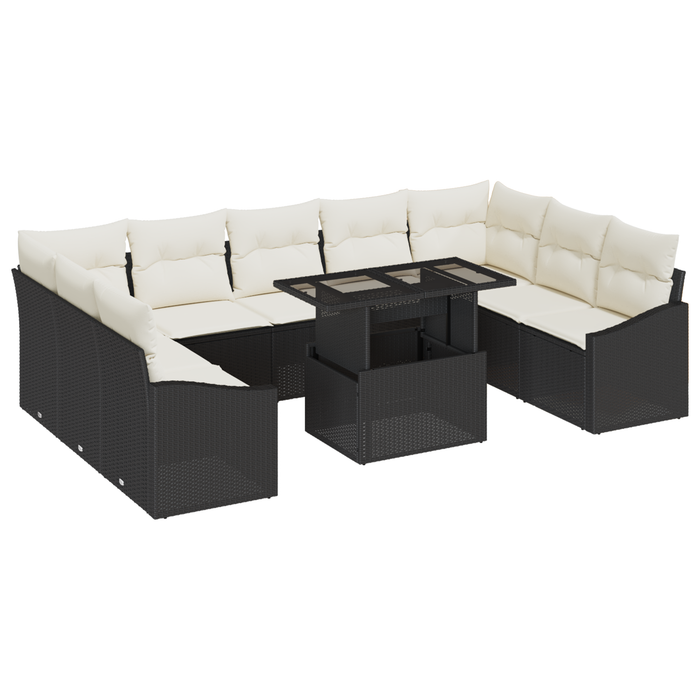 Set di Divani da Giardino 10 Pezzi con Cuscini Nero Polyrattan