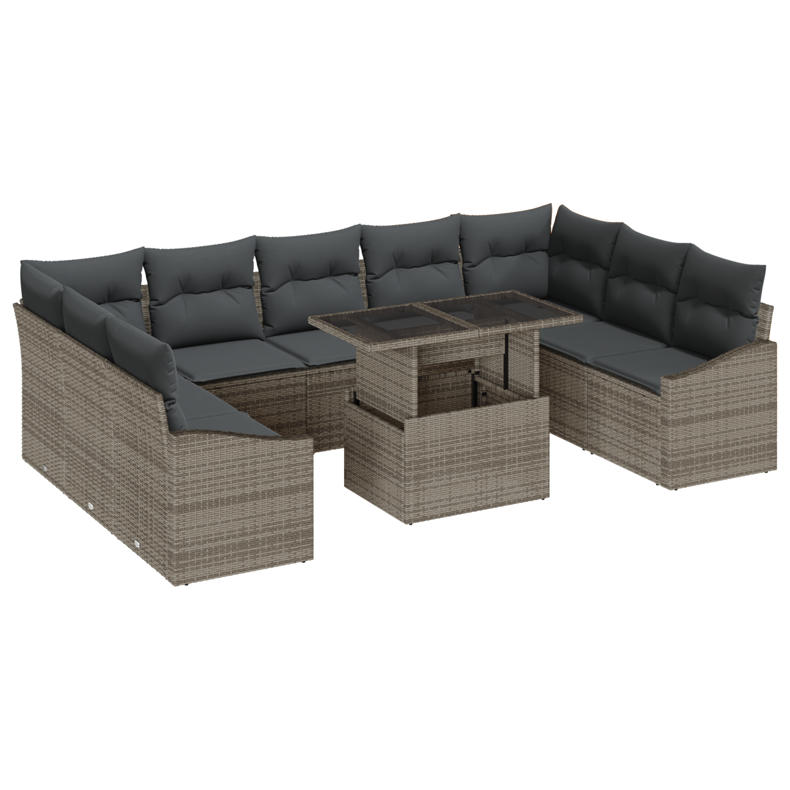 Set Divani Giardino 10 Pezzi con Cuscini Grigio in Rattan Polimerico
