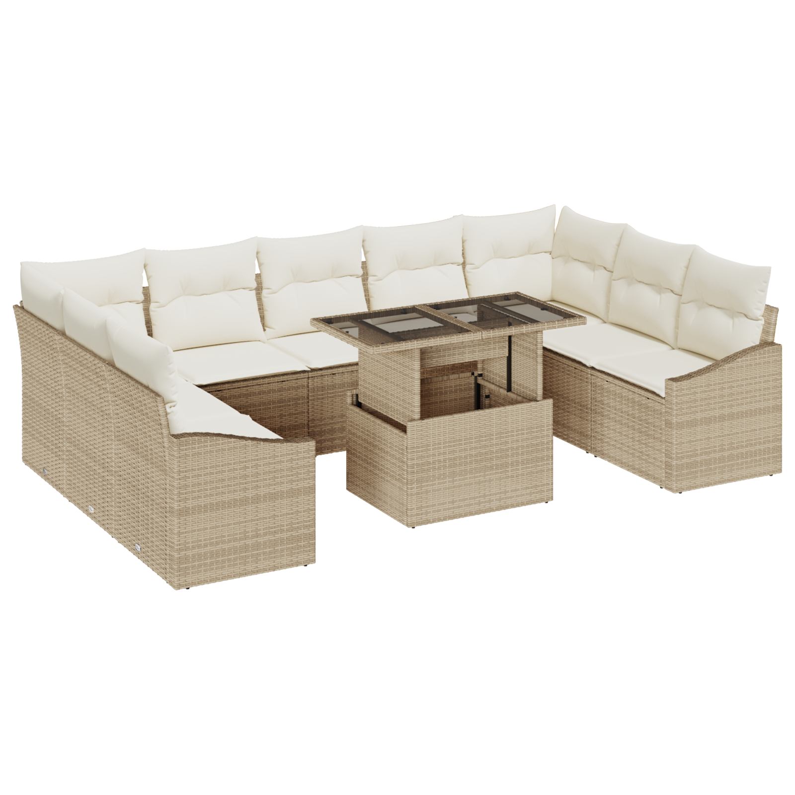Set Divani Giardino 10 Pezzi con Cuscini Beige in Rattan Polietilene