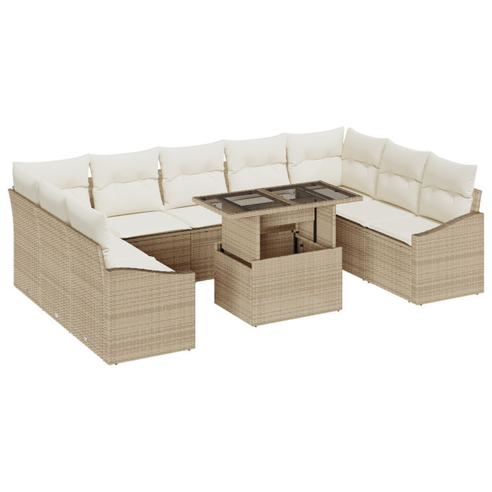 Set Divani Giardino 10 Pezzi con Cuscini Beige in Rattan Polietilene