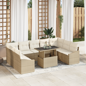 Set Divani Giardino 10 Pezzi con Cuscini Beige in Rattan Polietilene
