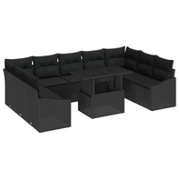 Set divani da giardino 10 pezzi con cuscini in polyrattan nero