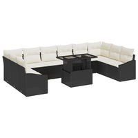 Set Divano da Giardino 11 Pezzi con Cuscini Polyrattan Nero