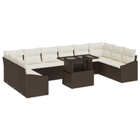 Set di Divani da Giardino da 11 Pezzi con Cuscini in Polyrattan Marrone