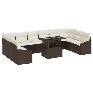 Set di Divani da Giardino da 11 Pezzi con Cuscini in Polyrattan Marrone