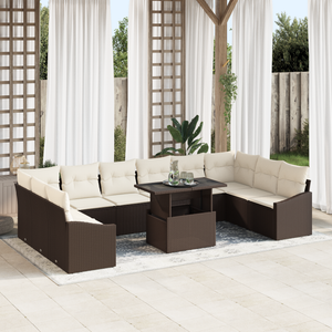 Set di Divani da Giardino da 11 Pezzi con Cuscini in Polyrattan Marrone