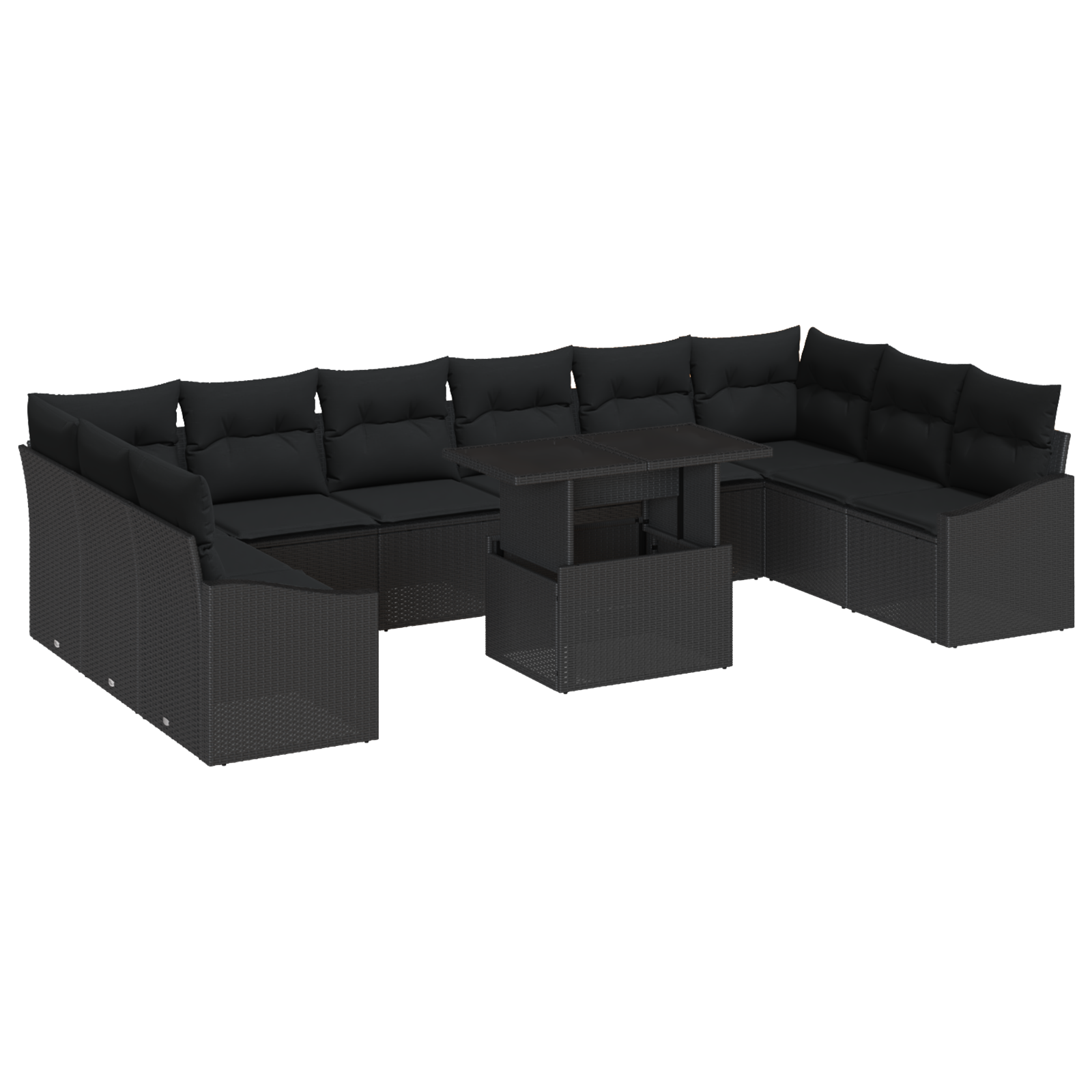 Set di 11 Pezzi di Divani da Giardino con Cuscini Nero Polyrattan