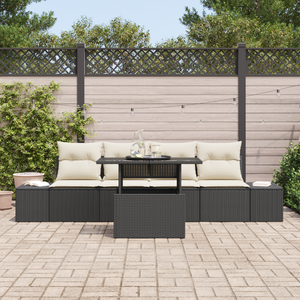 Set Divano Giardino 5 Pezzi con Cuscini Nero Polyrattan