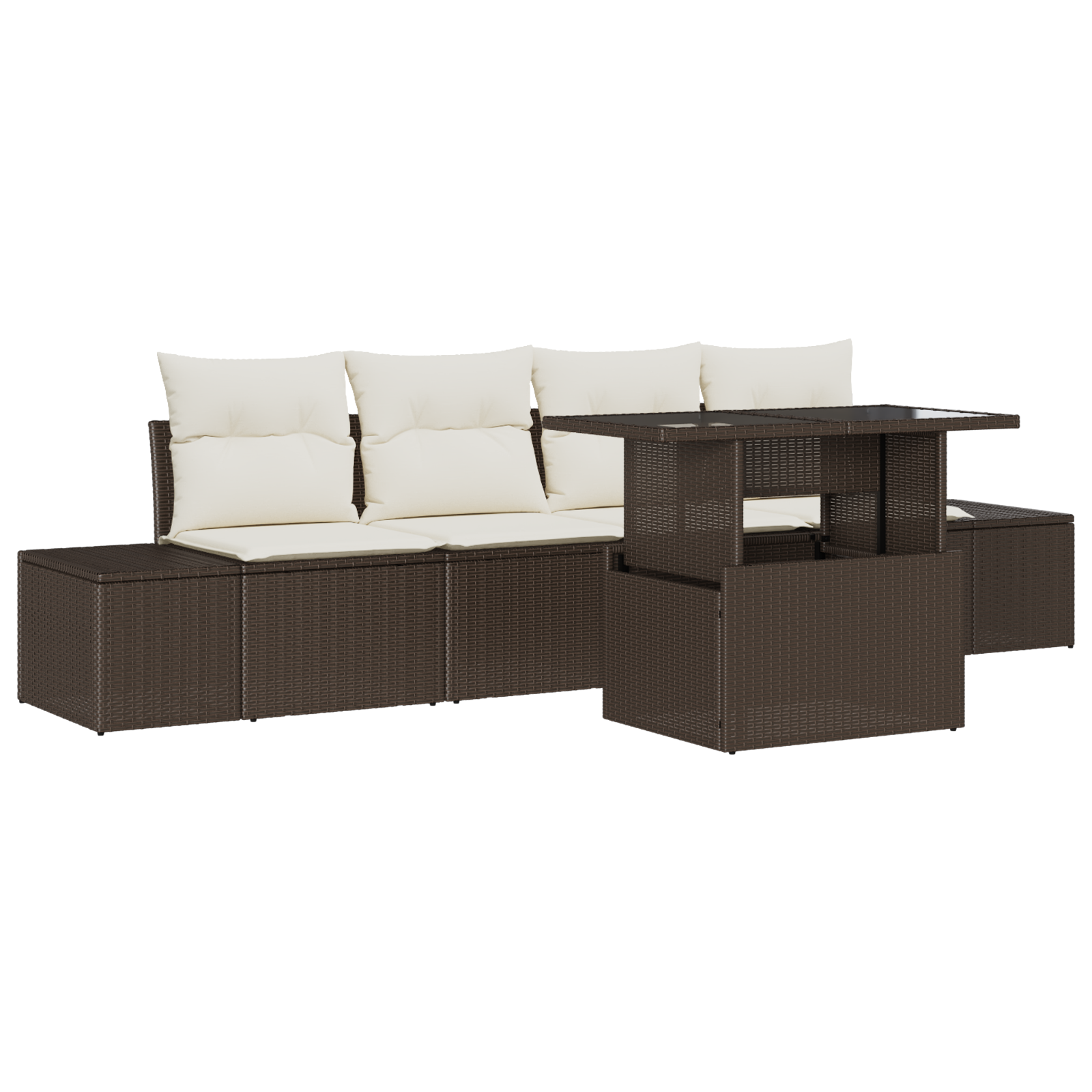 Set divano da giardino da 5 pezzi con cuscini Marrone Polyrattan
