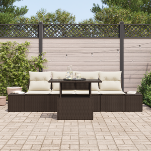 Set divano da giardino da 5 pezzi con cuscini Marrone Polyrattan