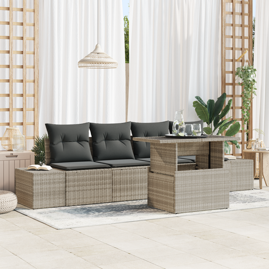 Set Divano Giardino 5 Pezzi con Cuscini Grigio Chiaro Rattan