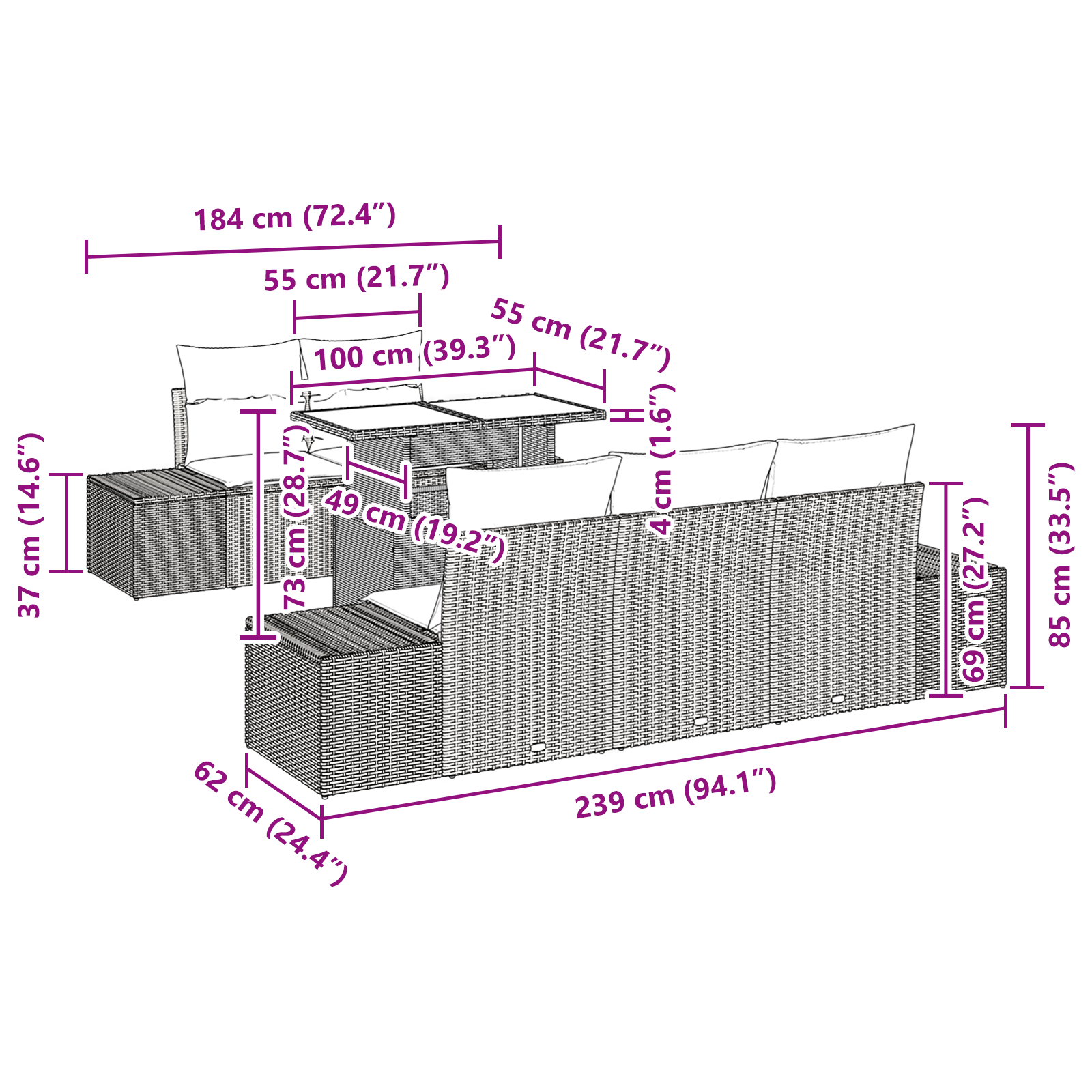 Set Divano da Giardino 6 Pezzi con Cuscini Grigio in Polyrattan