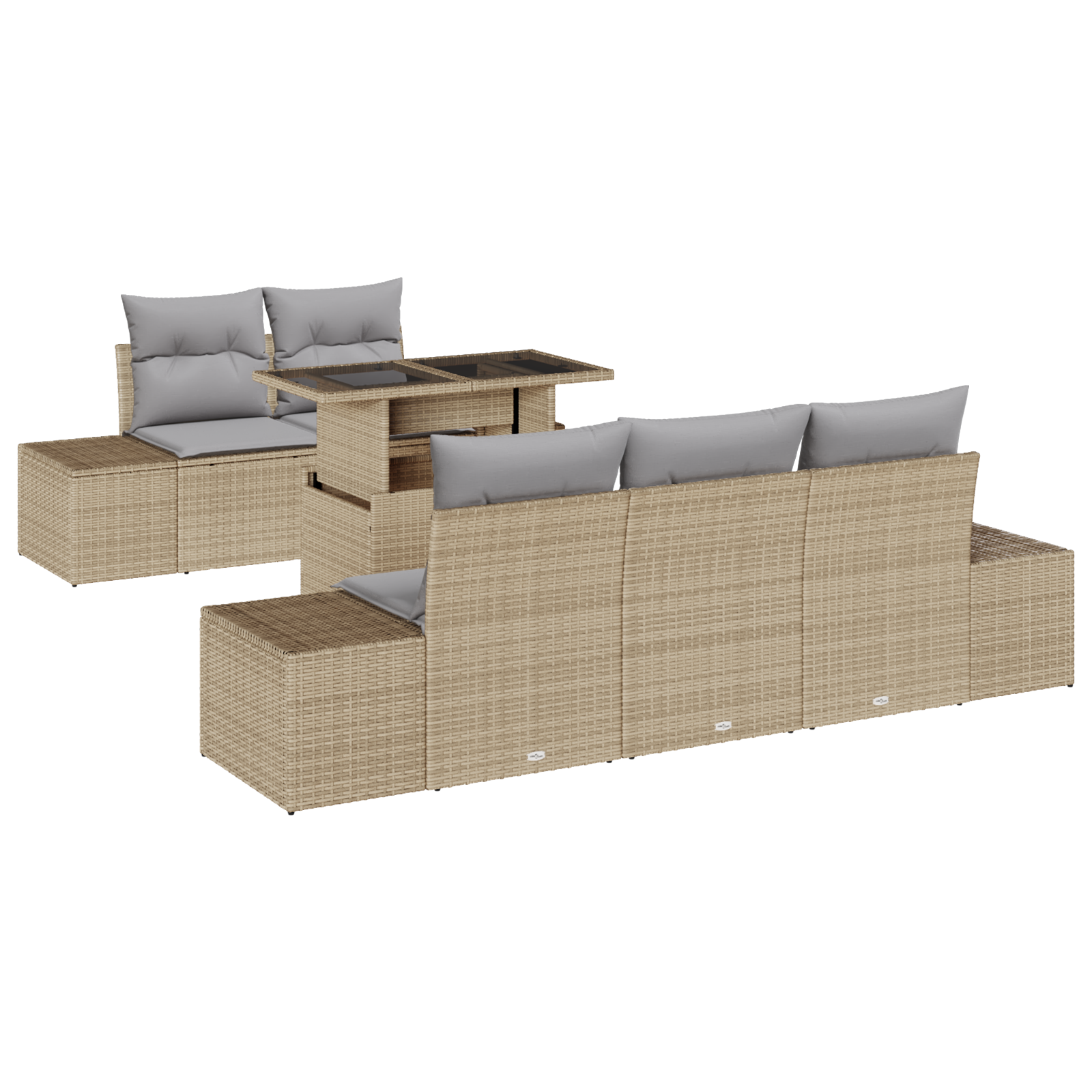 Set Divano da Giardino 6 Pezzi con Cuscini Beige Poly Rattan