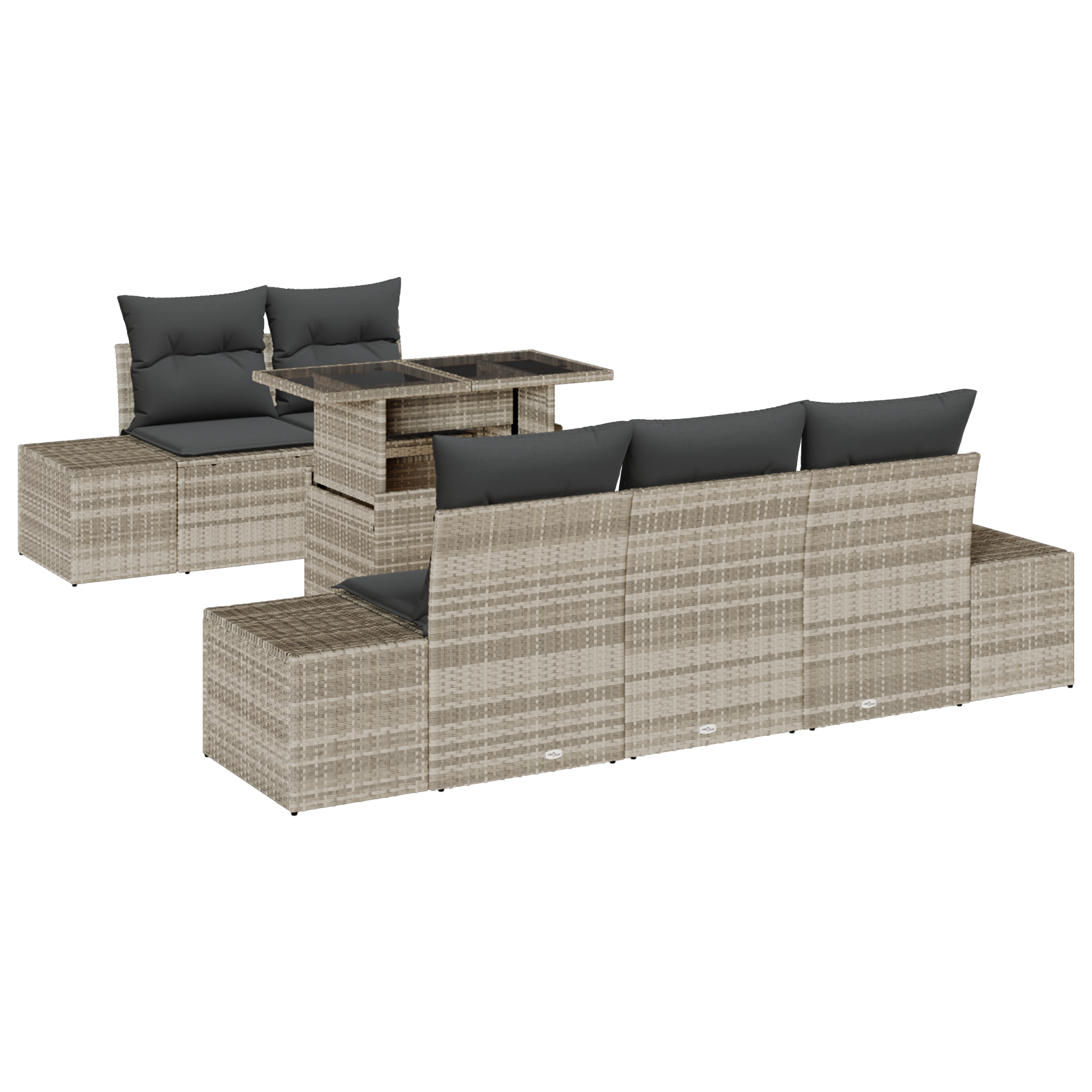 Set Divano Giardino 6 Pezzi con Cuscini Grigio Chiaro Polyrattan