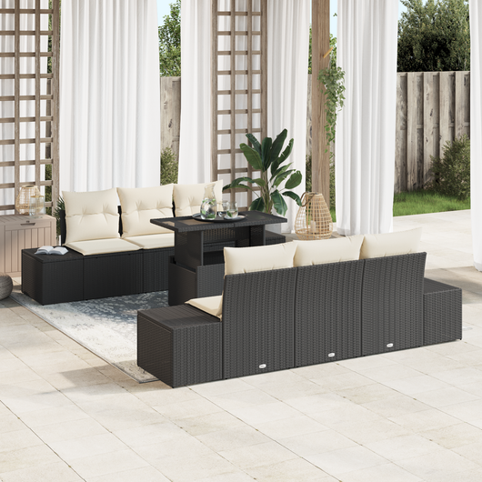Set di divani da giardino 7 pezzi con cuscini Polyrattan Nero
