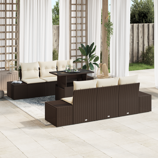 Set di Divani da Giardino 7 Pezzi con Cuscini Marrone Polyrattan