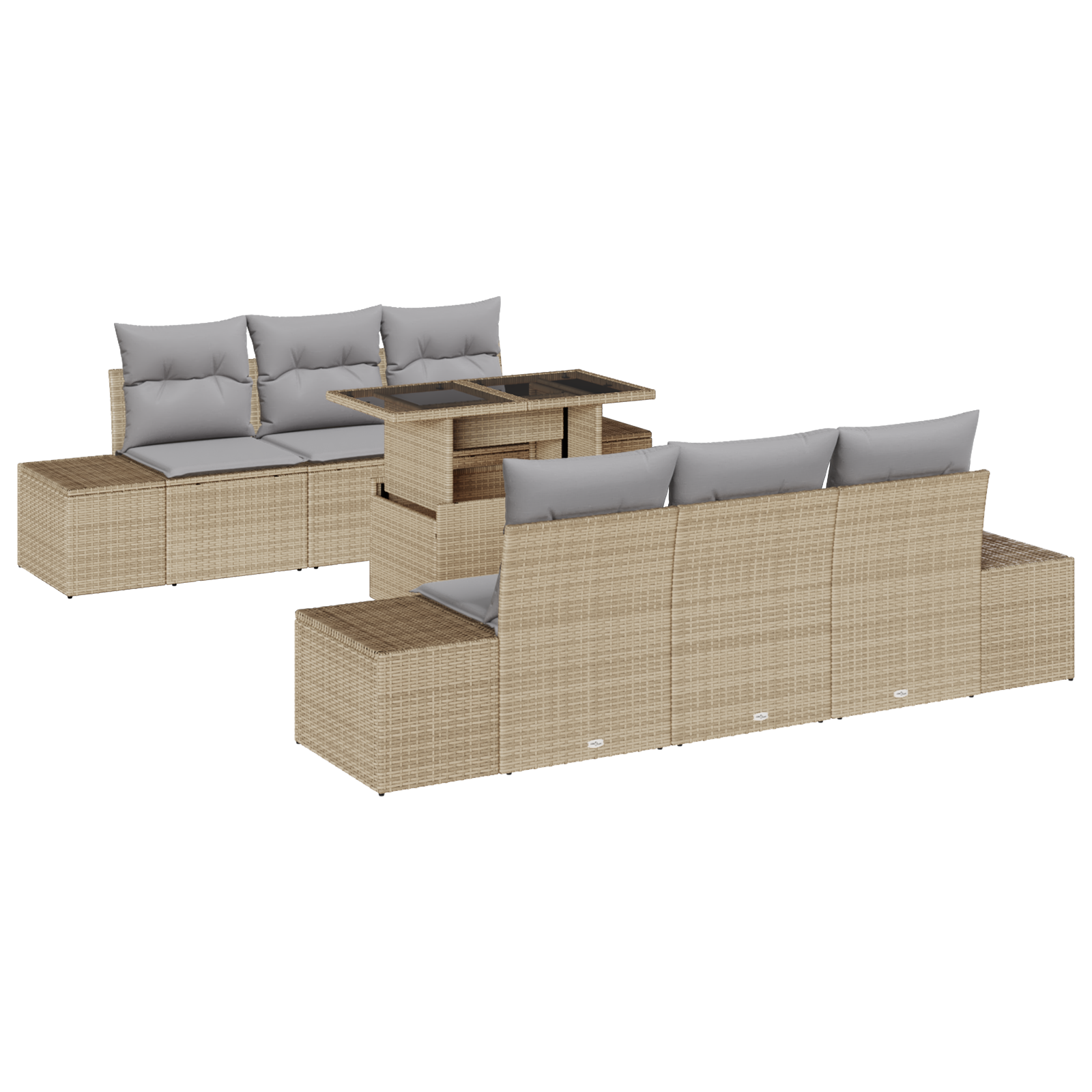 Set Divano da Giardino da 7 Pezzi con Cuscini Beige Polirattan