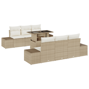 Set di Divani da Giardino da 7 Pezzi con Cuscini Beige in Polirattan