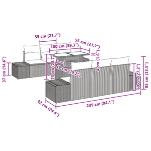 Set di Divani da Giardino da 7 Pezzi con Cuscini Beige in Polirattan