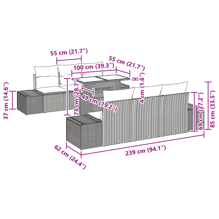 Set di Divani da Giardino da 7 Pezzi con Cuscini Beige in Polirattan