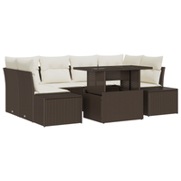 Set di divani da giardino da 7 pezzi con cuscini marrone rattan polimerico