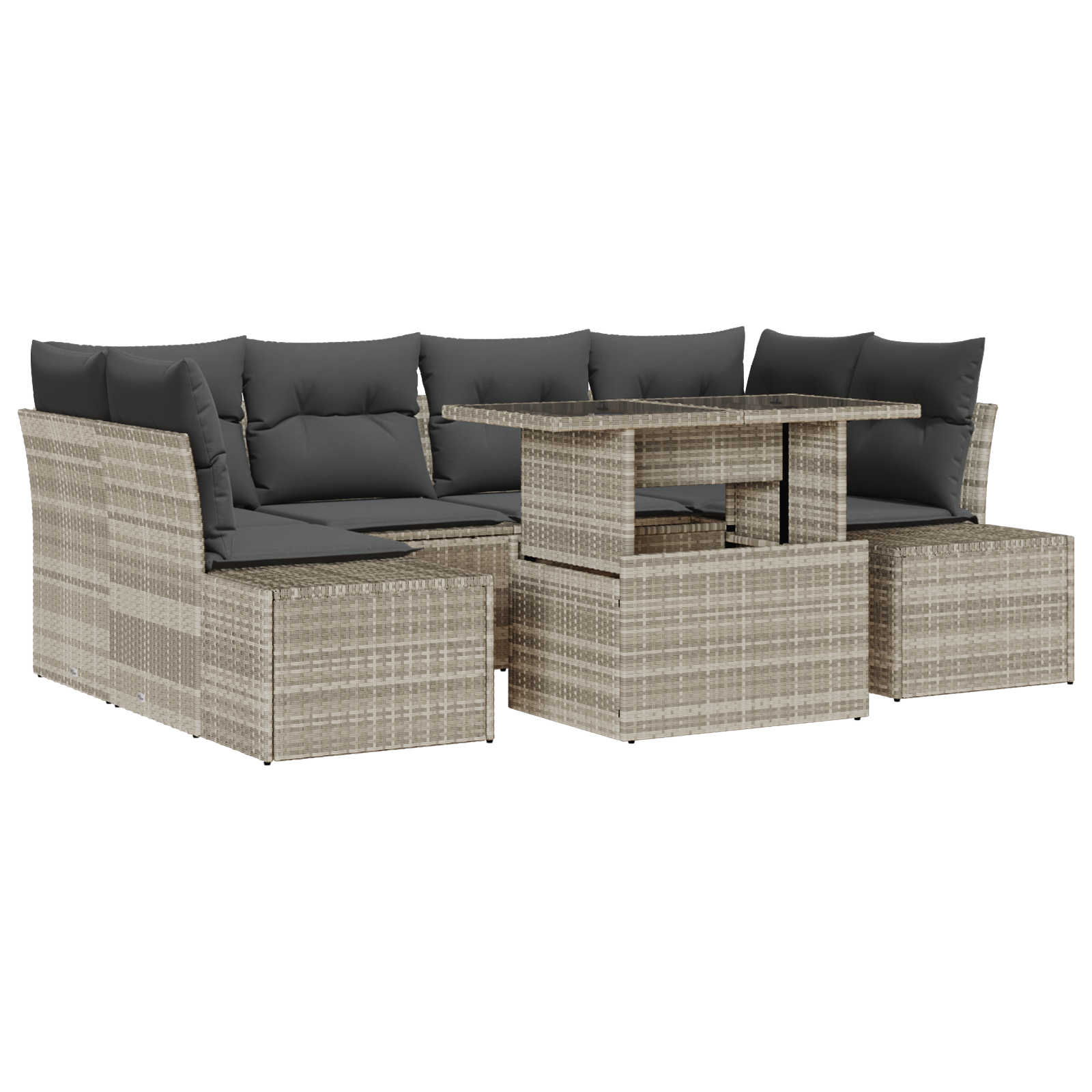 Set Divano da Giardino 7 Pezzi con Cuscini Grigio Chiaro Polyrattan