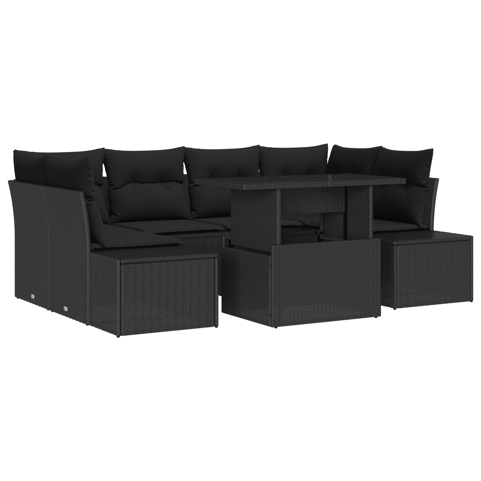 Set Divano Giardino 7 Pezzi con Cuscini Nero Polyrattan