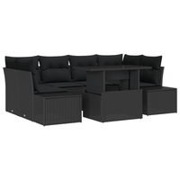 Set Divano Giardino 7 Pezzi con Cuscini Nero Polyrattan
