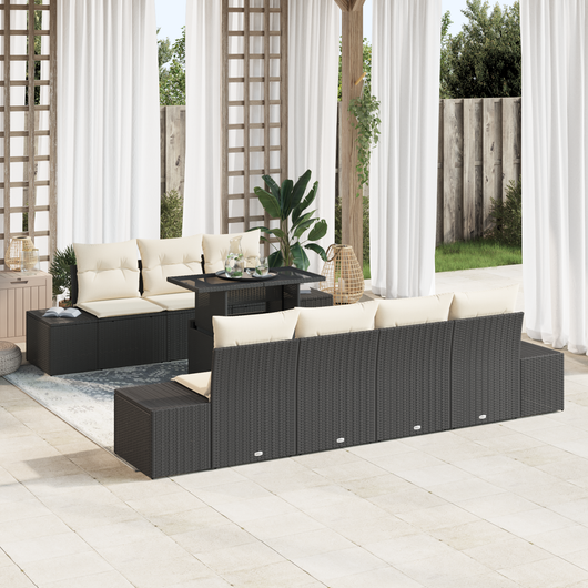 Set Divano da Giardino 8 Pezzi con Cuscini Nero Polyrattan