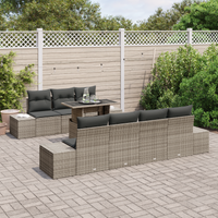 Set Divano da Giardino da 8 Pezzi con Cuscini Grigio Polyrattan