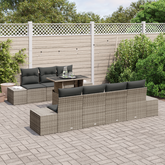 Set Divano da Giardino da 8 Pezzi con Cuscini Grigio Polyrattan