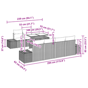 Set Divano da Giardino da 8 Pezzi con Cuscini Grigio Polyrattan