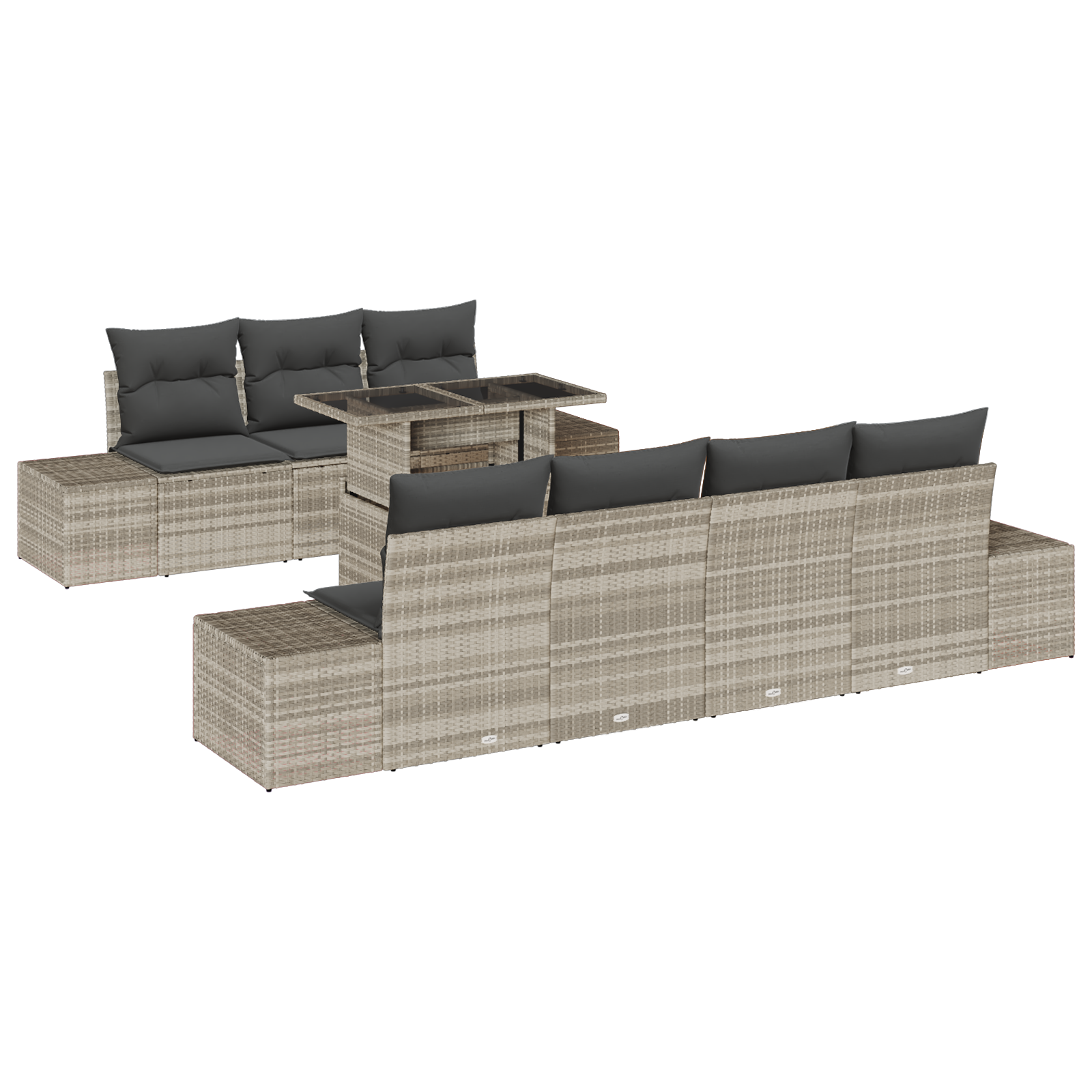 Set Divano da Giardino 8 Pezzi con Cuscini Polyrattan Grigio Chiaro