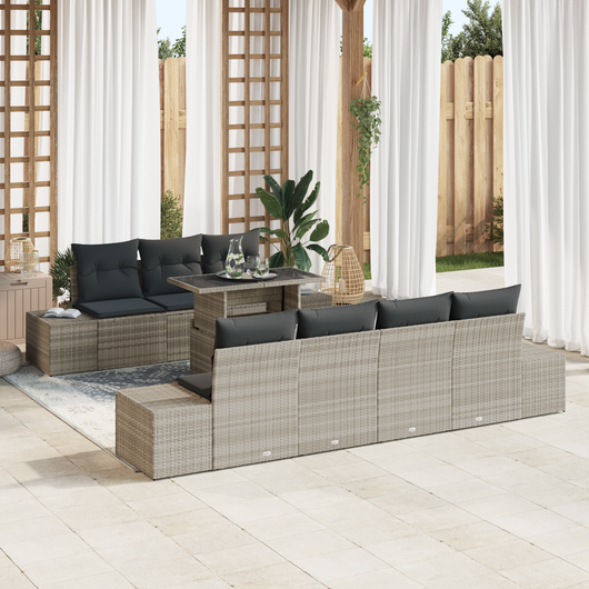 Set Divano da Giardino 8 Pezzi con Cuscini Polyrattan Grigio Chiaro