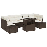 Set divani da giardino 8 pezzi con cuscini polirattan marrone