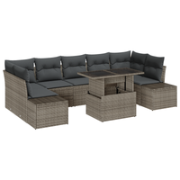Set Divano giardino 8 Pezzi con cuscini rattan grigio