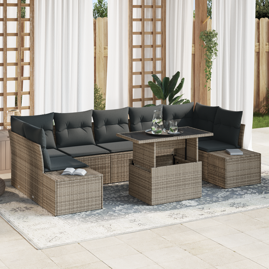 Set Divano giardino 8 Pezzi con cuscini rattan grigio