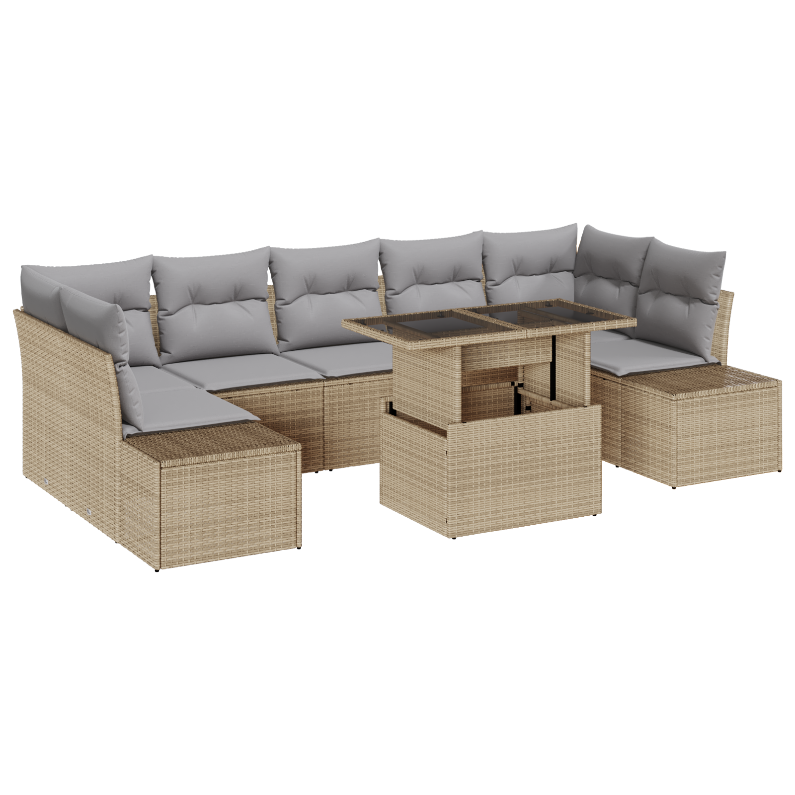 Set divano da giardino 8 pezzi con cuscini Beige Polyrattan