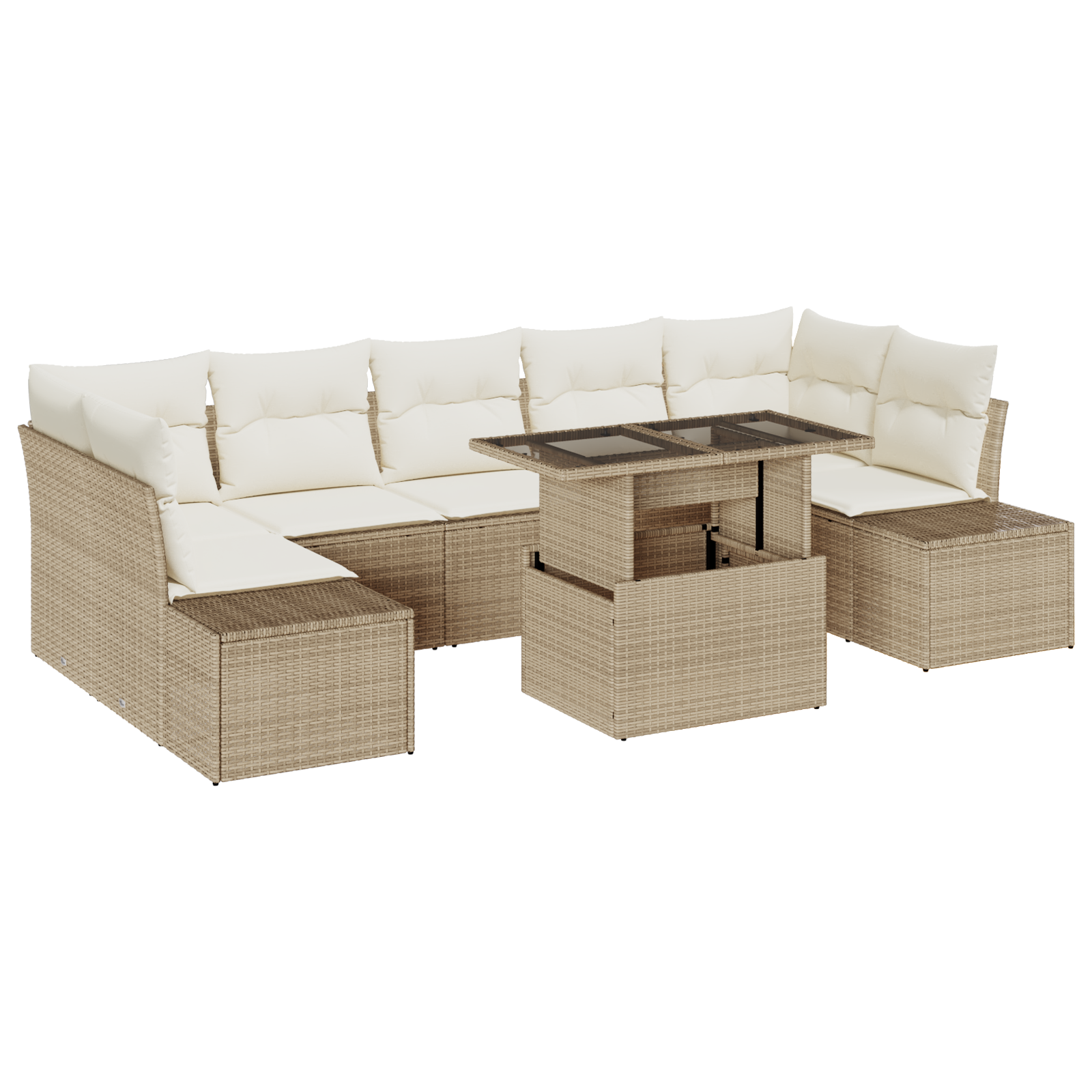 Set Divano da Giardino 8 Pezzi con Cuscini Beige Polyrattan
