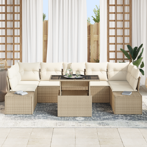 Set Divano da Giardino 8 Pezzi con Cuscini Beige Polyrattan