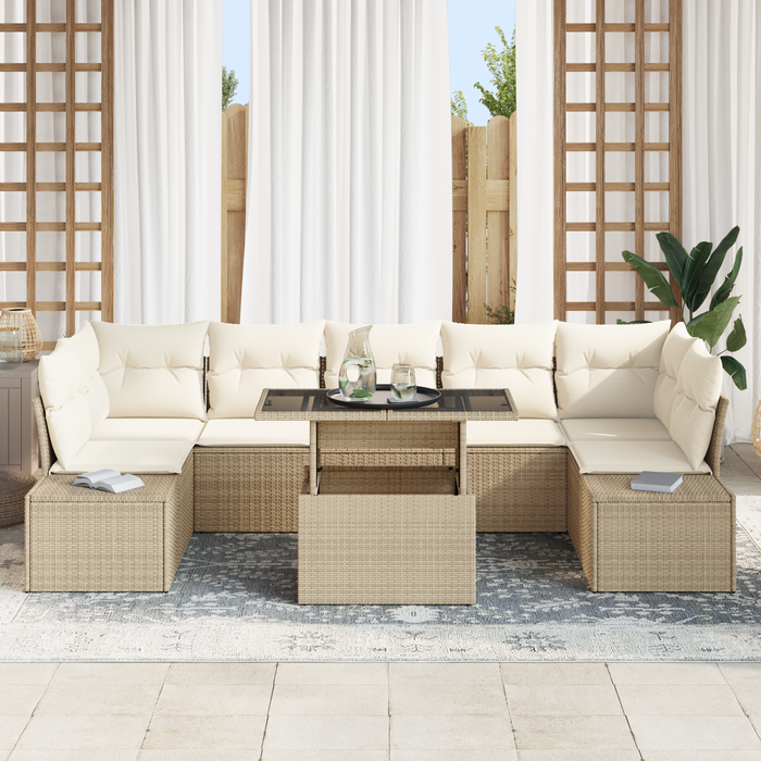 Set Divano da Giardino 8 Pezzi con Cuscini Beige Polyrattan