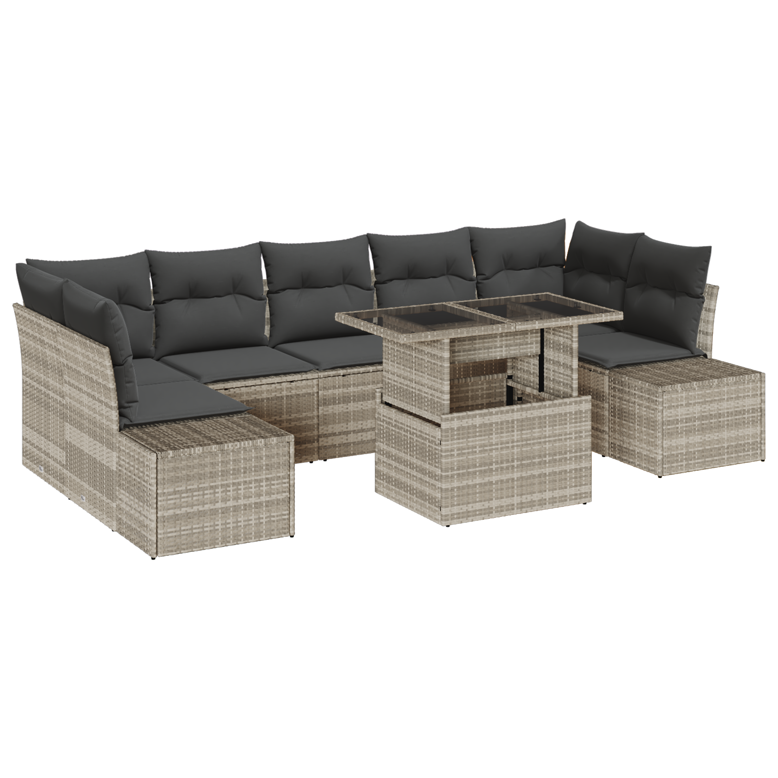 Set divani giardino 8 pezzi con cuscini grigio chiaro in rattan polipropilene