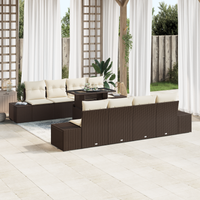 Set divano da giardino 9 pezzi con cuscini marrone polyrattan