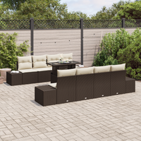 Set divano da giardino 9 pezzi con cuscini marrone polyrattan