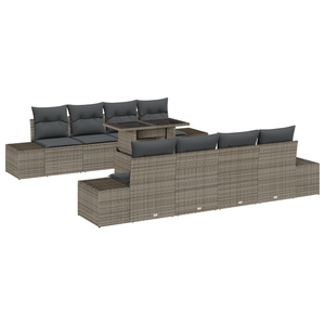 Set divani giardino 9 pezzi con cuscini grigi in polyrattan